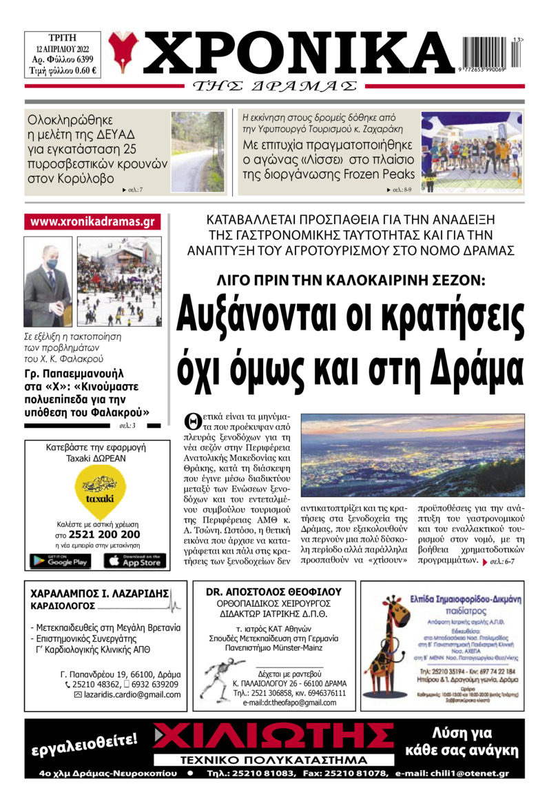 Πρωτοσέλιδο εφημερίδας Χρονικά Δράμας