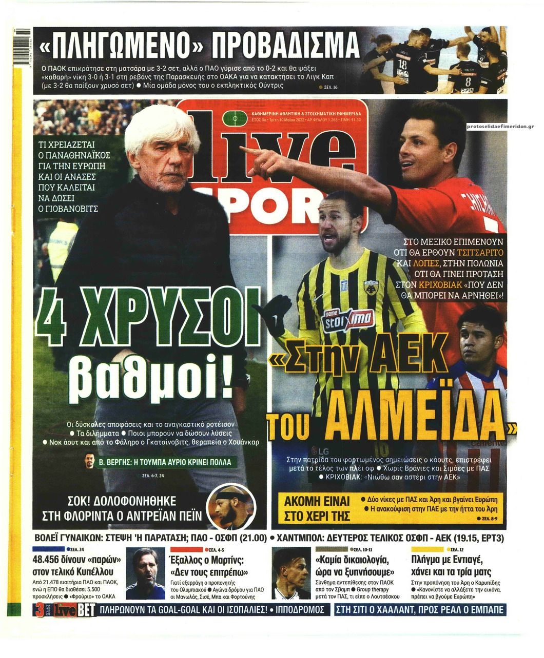 Πρωτοσέλιδο εφημερίδας Livesport