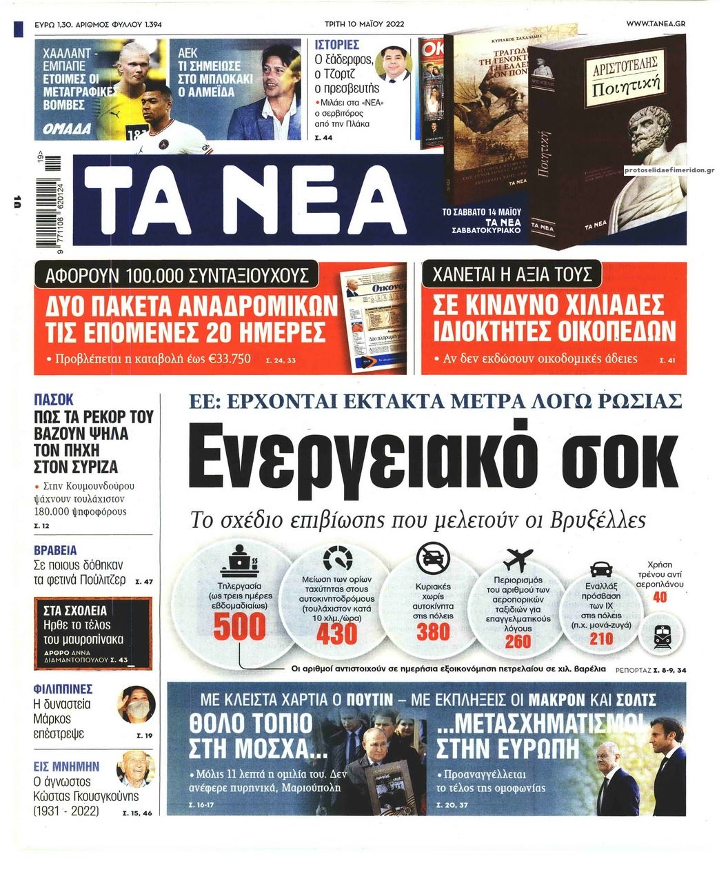 Πρωτοσέλιδο εφημερίδας Τα Νέα