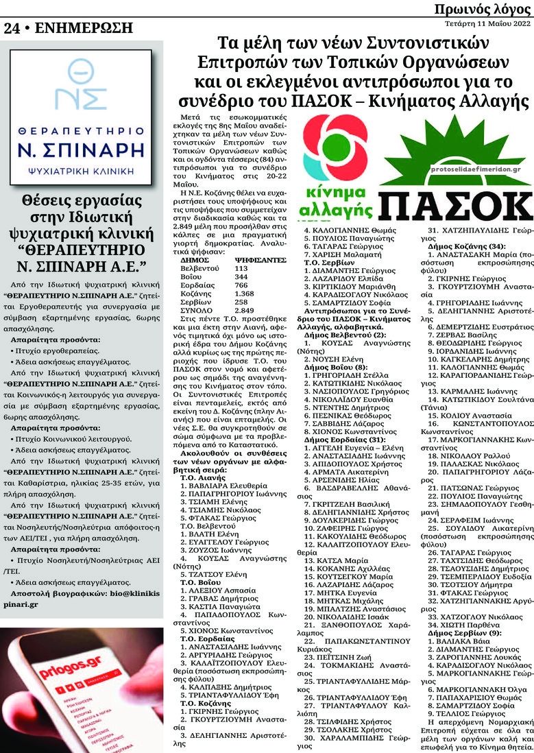 Οπισθόφυλλο εφημερίδας Πρωινός λόγος Κοζάνης