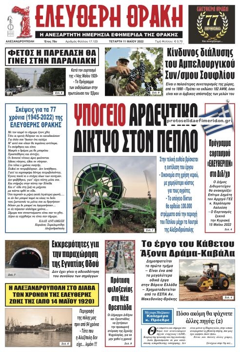 Πρωτοσέλιδο εφημερίδας Ελεύθερη Θράκη
