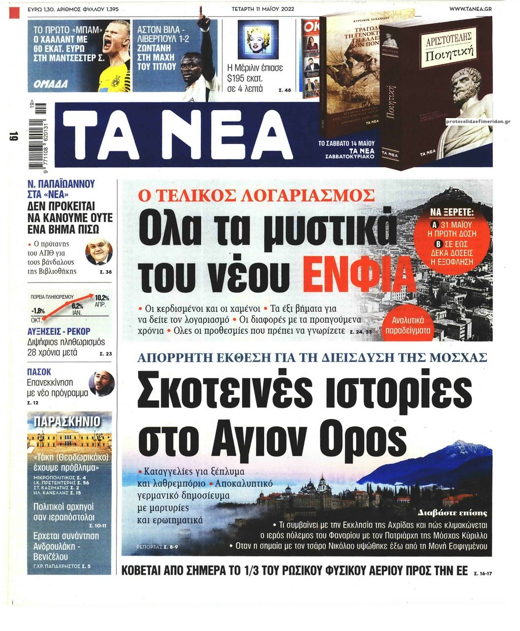 Πρωτοσέλιδο εφημερίδας Τα Νέα