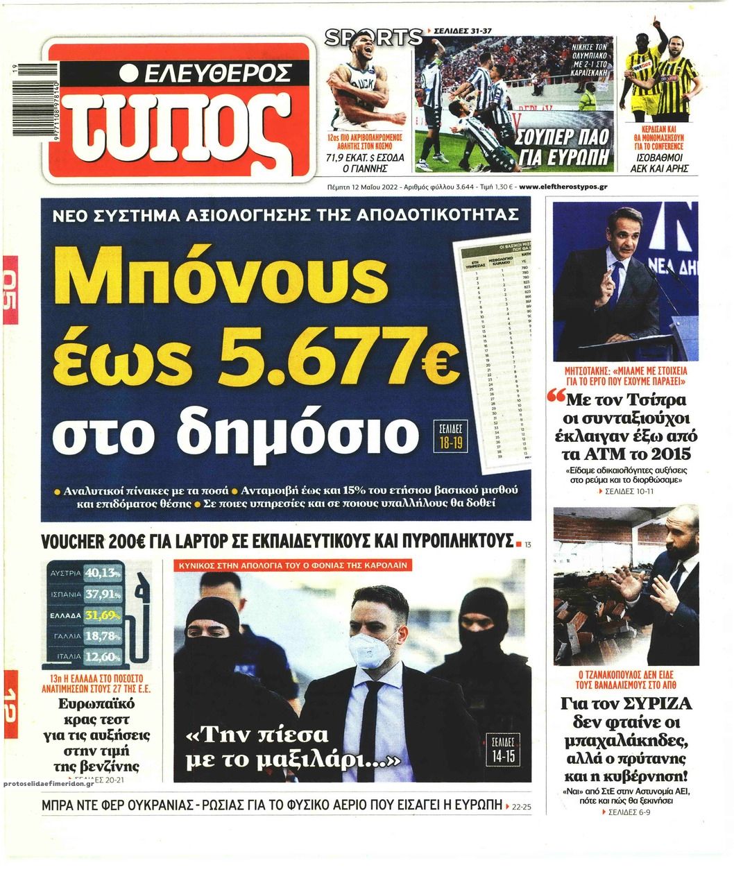 Πρωτοσέλιδο εφημερίδας Ελεύθερος Τύπος