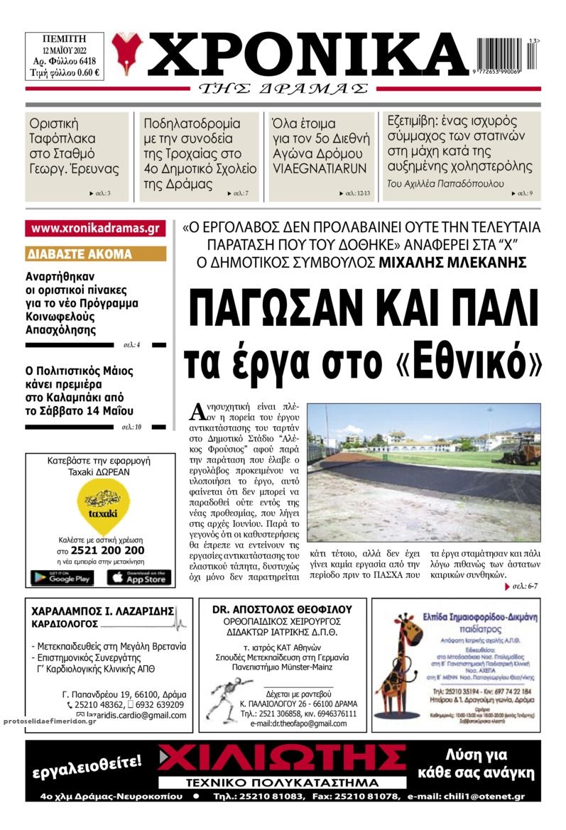 Πρωτοσέλιδο εφημερίδας Χρονικά Δράμας
