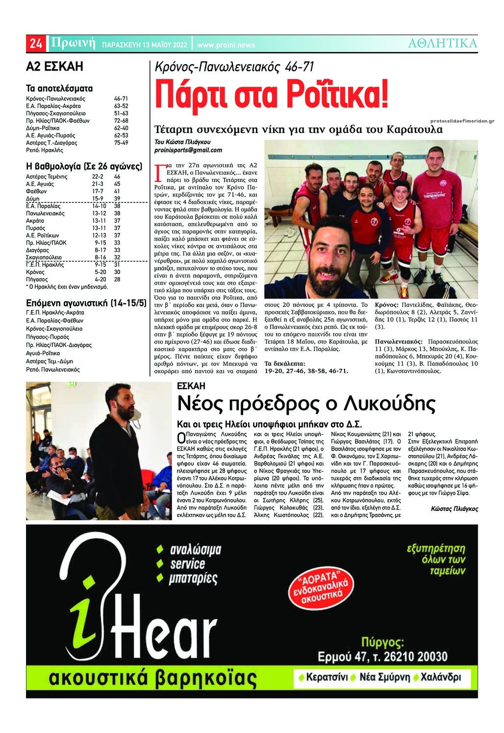Οπισθόφυλλο εφημερίδας Πρωινή Ηλείας