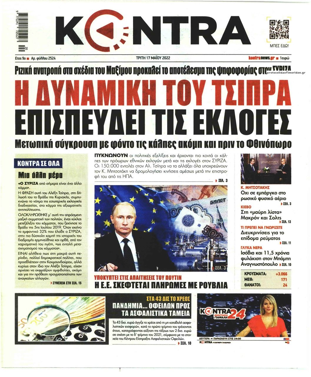 Πρωτοσέλιδο εφημερίδας Kontra News