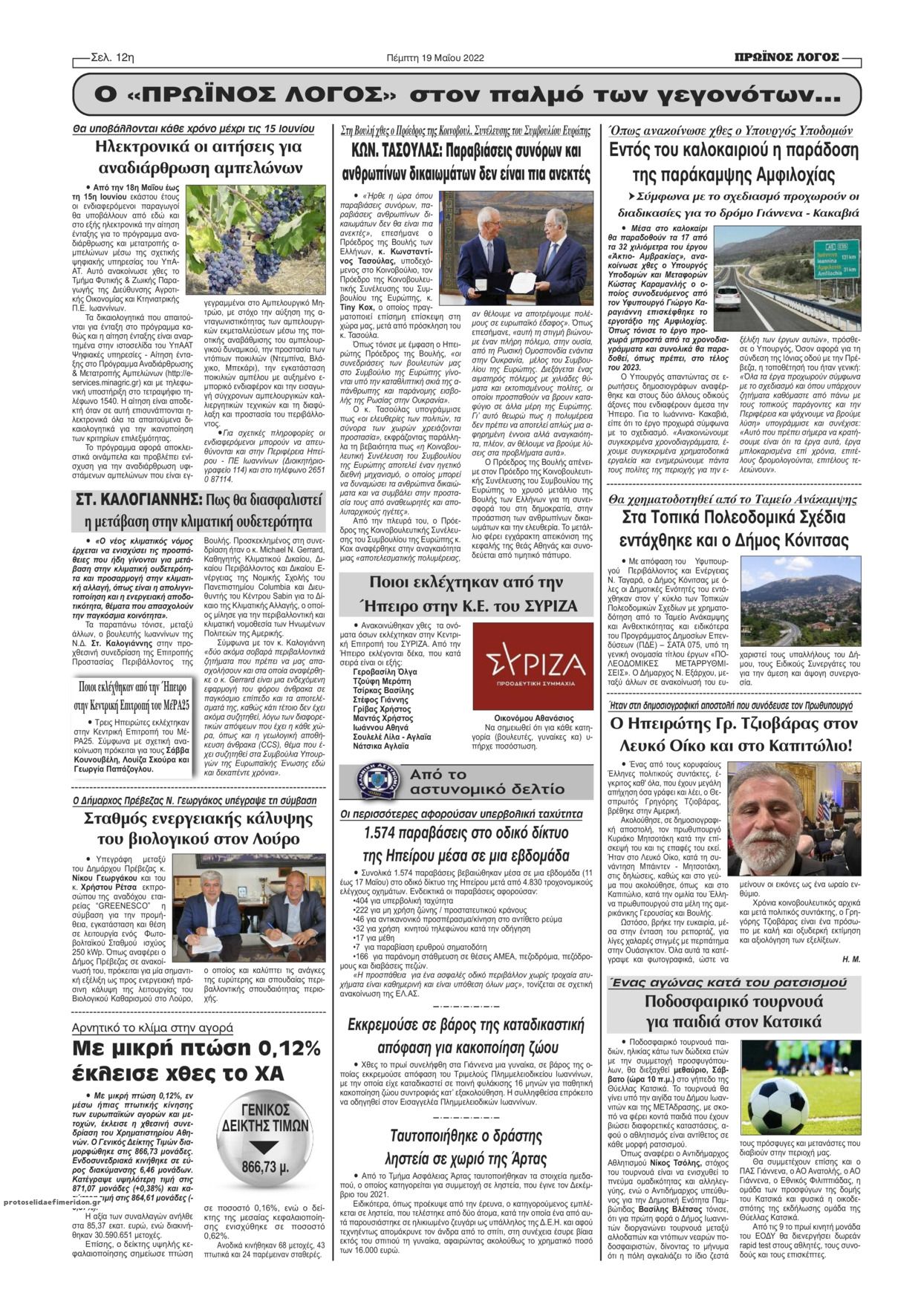 Οπισθόφυλλο εφημερίδας Πρωινός λόγος Ιωαννίνων