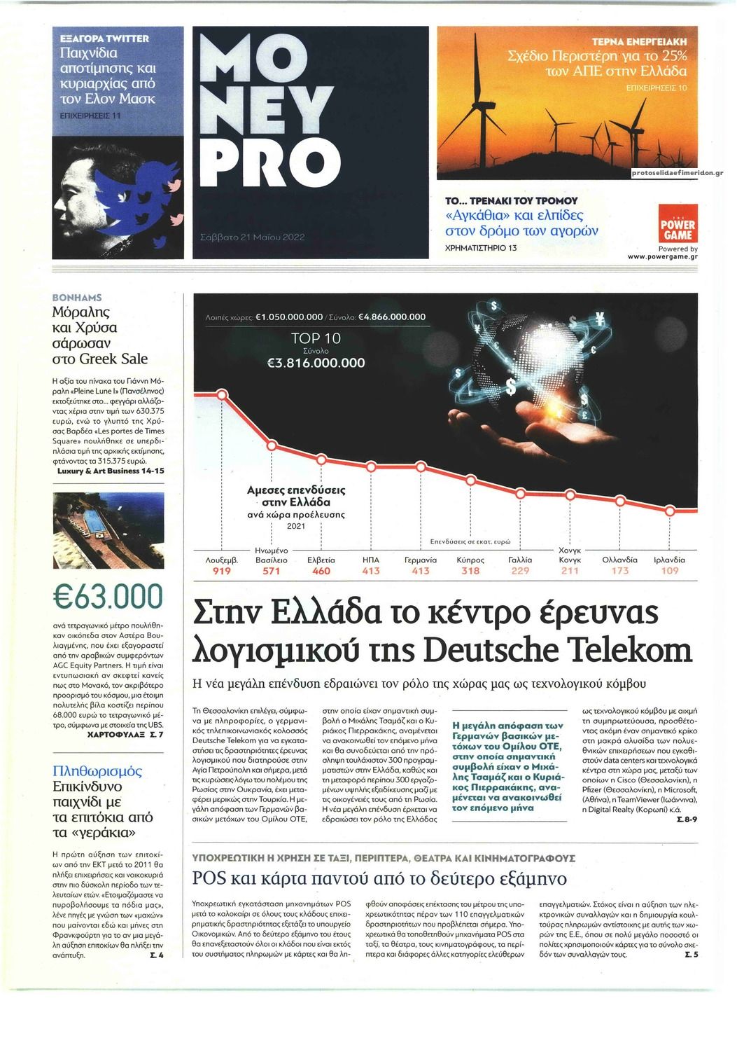 Πρωτοσέλιδο εφημερίδας ΠΑΡΑΠΟΛΙΤΙΚΑ - MONEYPRO