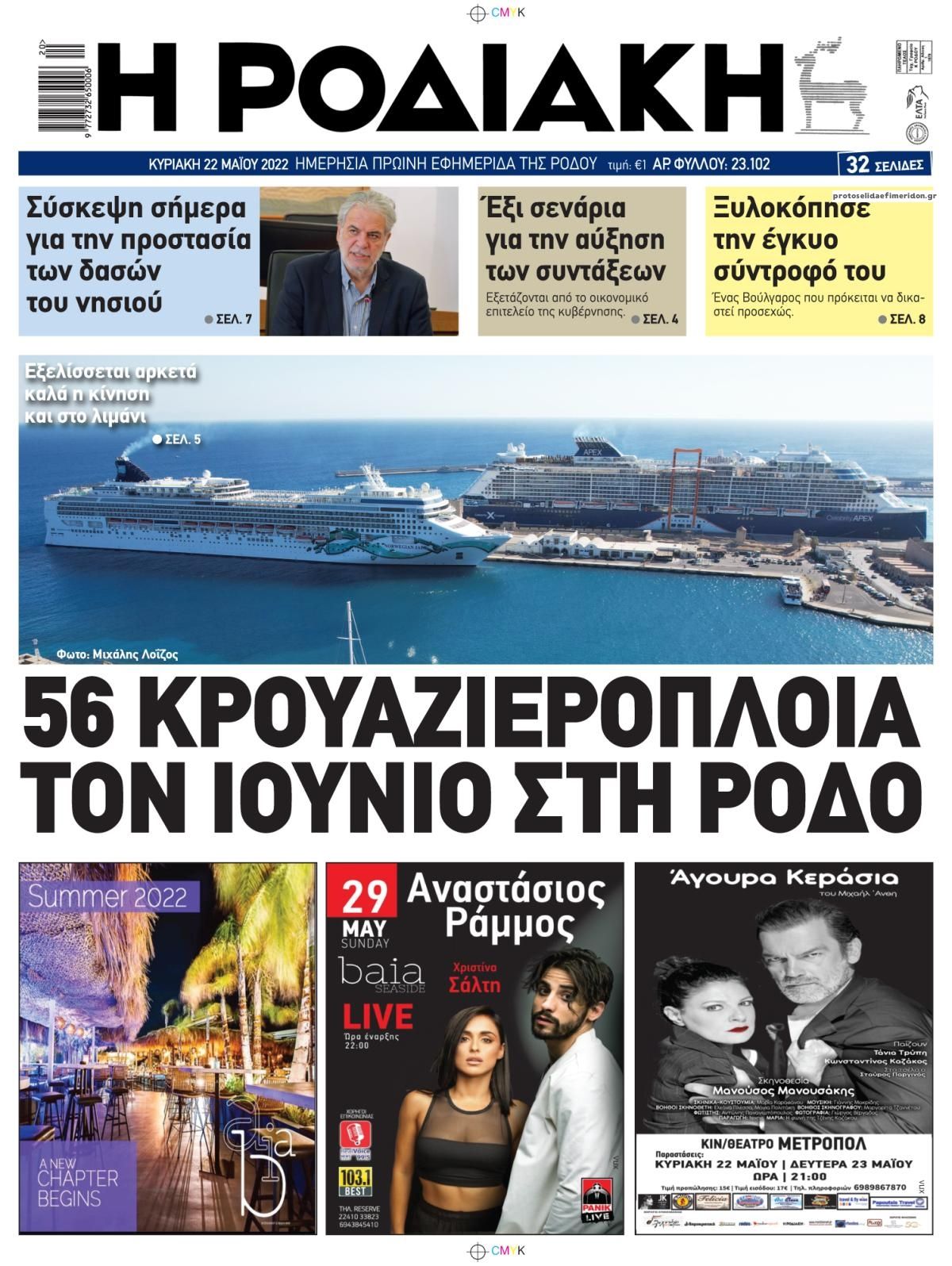 Πρωτοσέλιδο εφημερίδας Ροδιακή