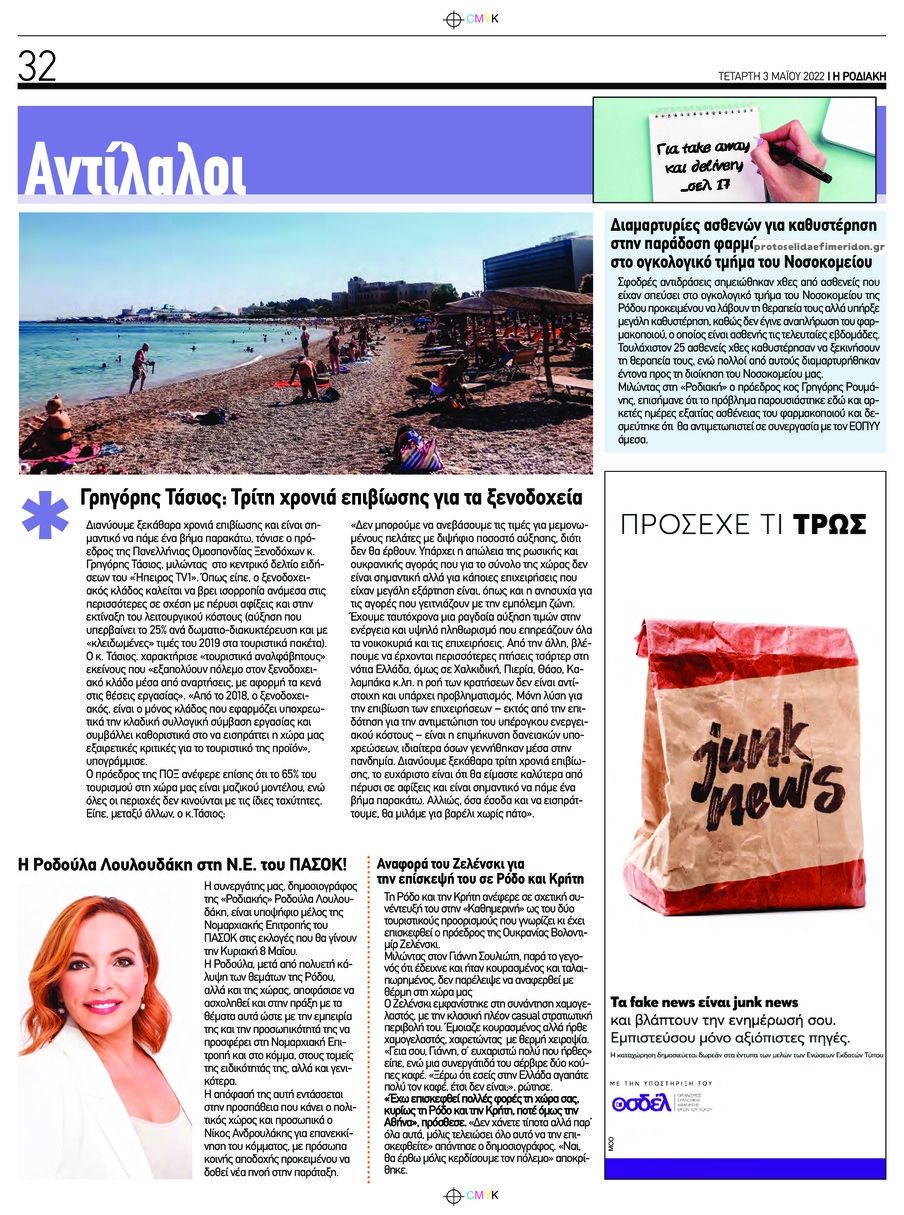 Οπισθόφυλλο εφημερίδας Ροδιακή