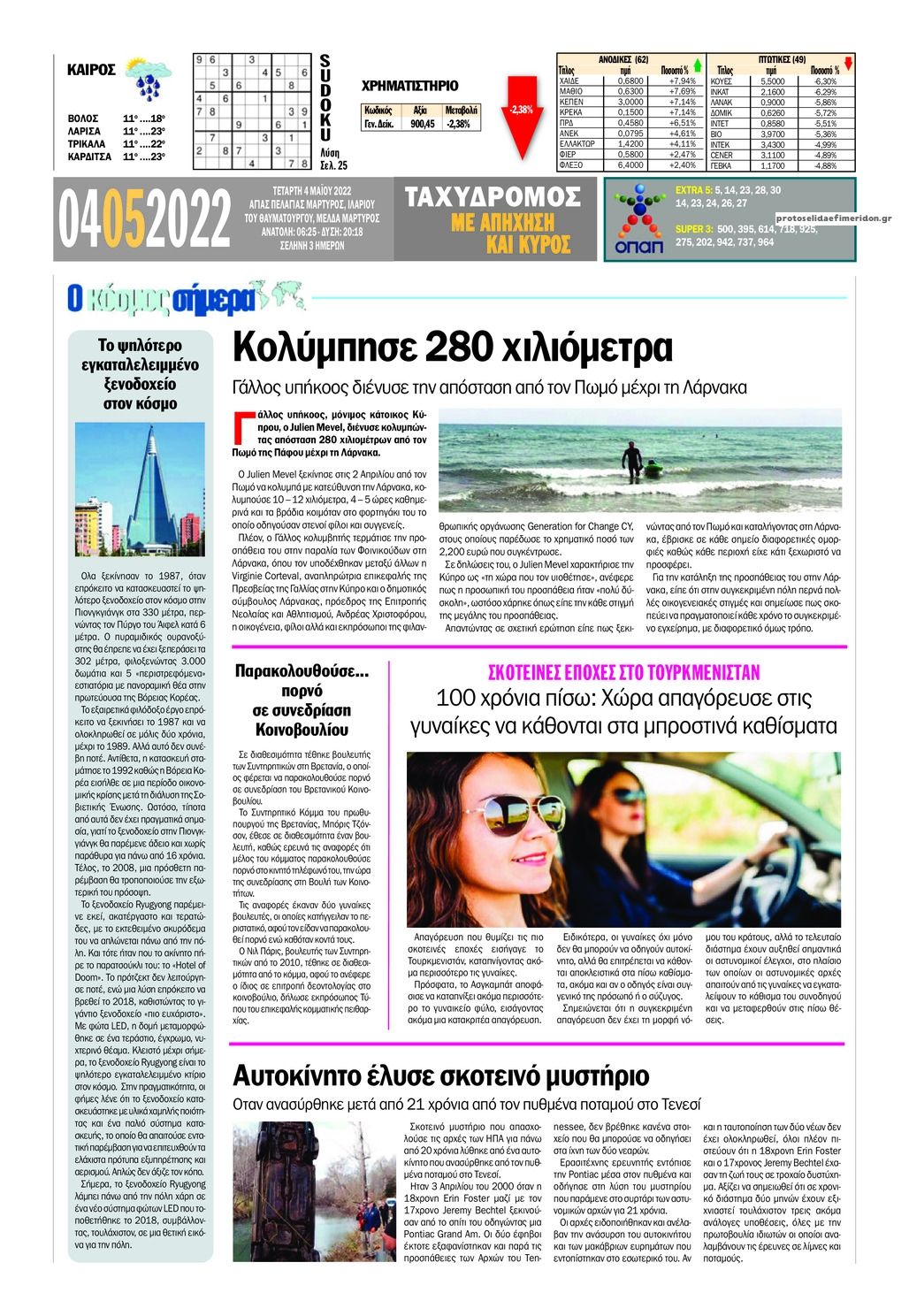 Οπισθόφυλλο εφημερίδας Ταχυδρόμος
