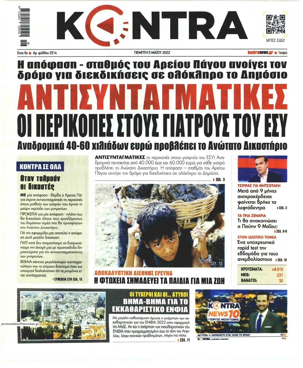 Πρωτοσέλιδο εφημερίδας Kontra News