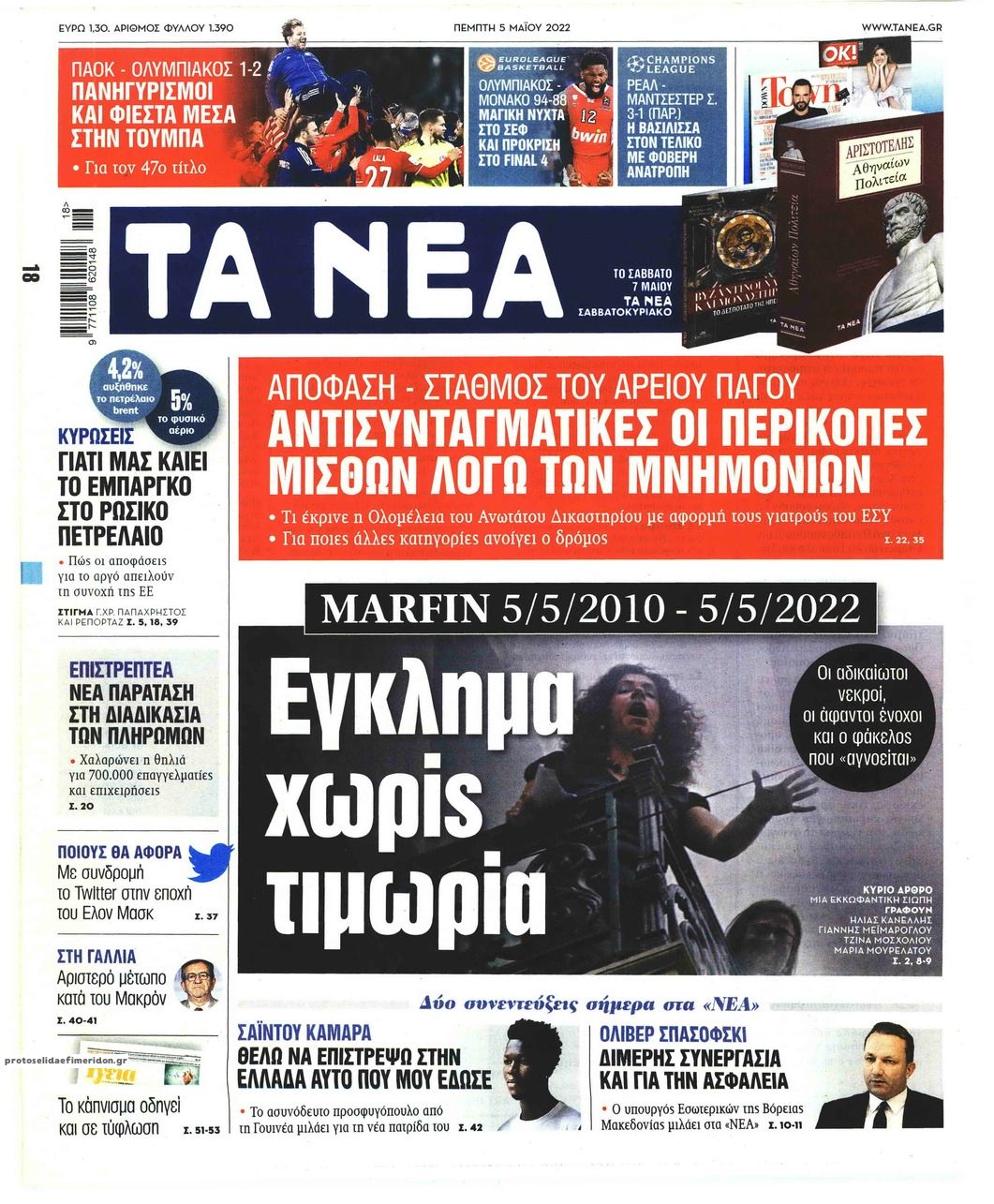 Πρωτοσέλιδο εφημερίδας Τα Νέα