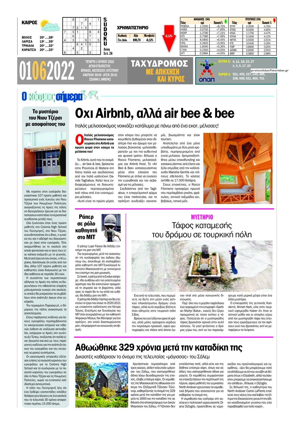 Οπισθόφυλλο εφημερίδας Ταχυδρόμος