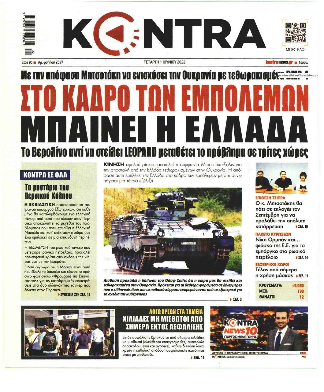 Πρωτοσέλιδο εφημερίδας Kontra News