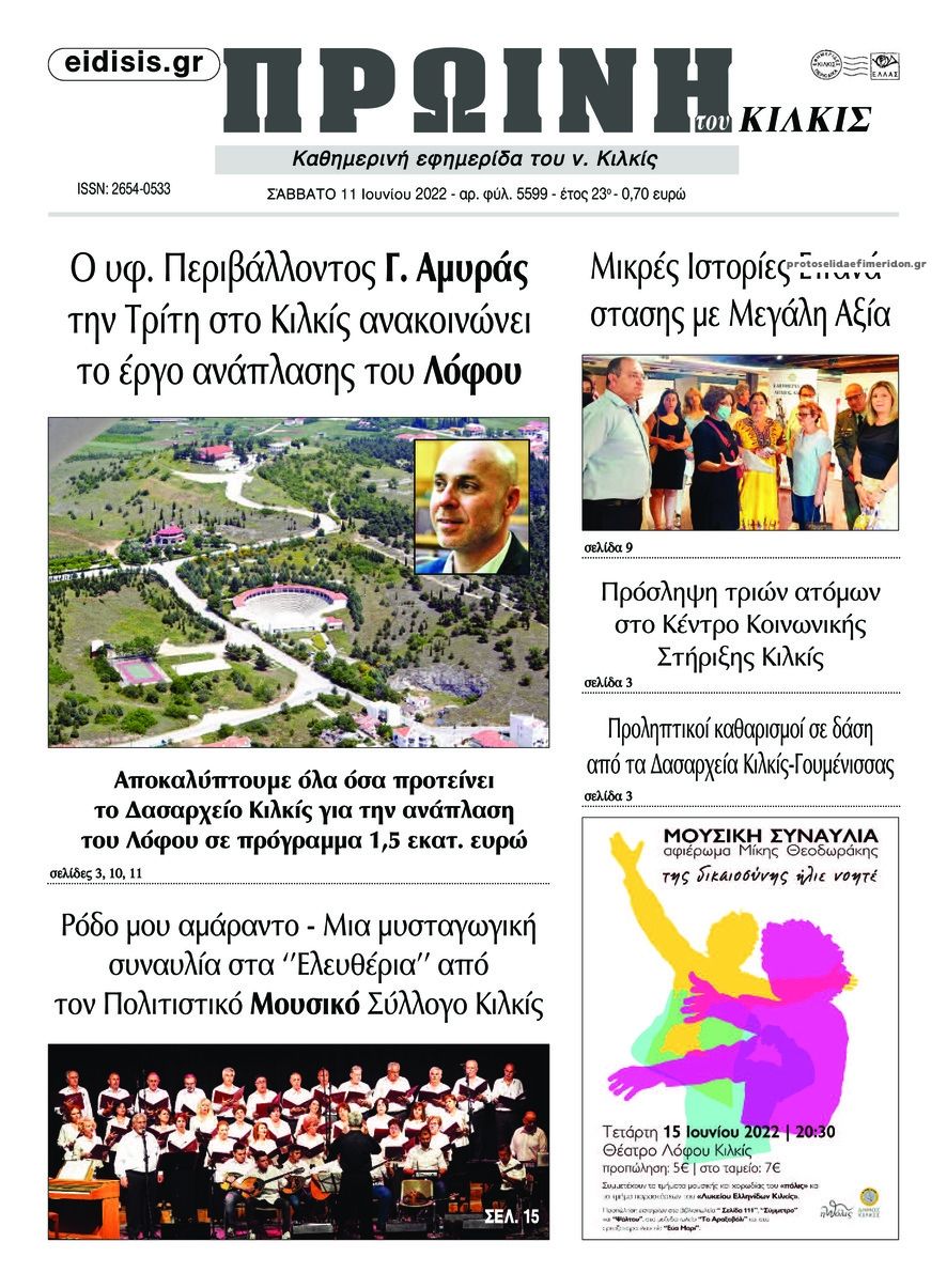 Πρωτοσέλιδο εφημερίδας Πρωινή Κιλκίς