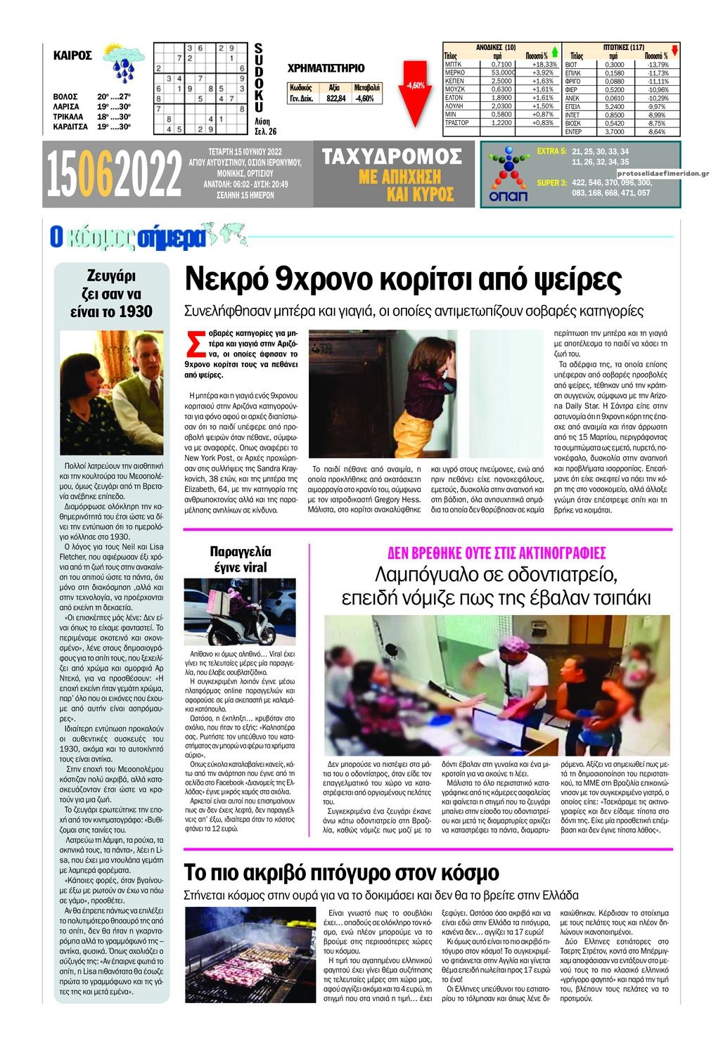 Οπισθόφυλλο εφημερίδας Ταχυδρόμος