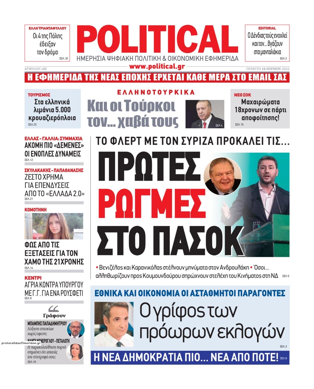 Πρωτοσέλιδο εφημερίδας Political