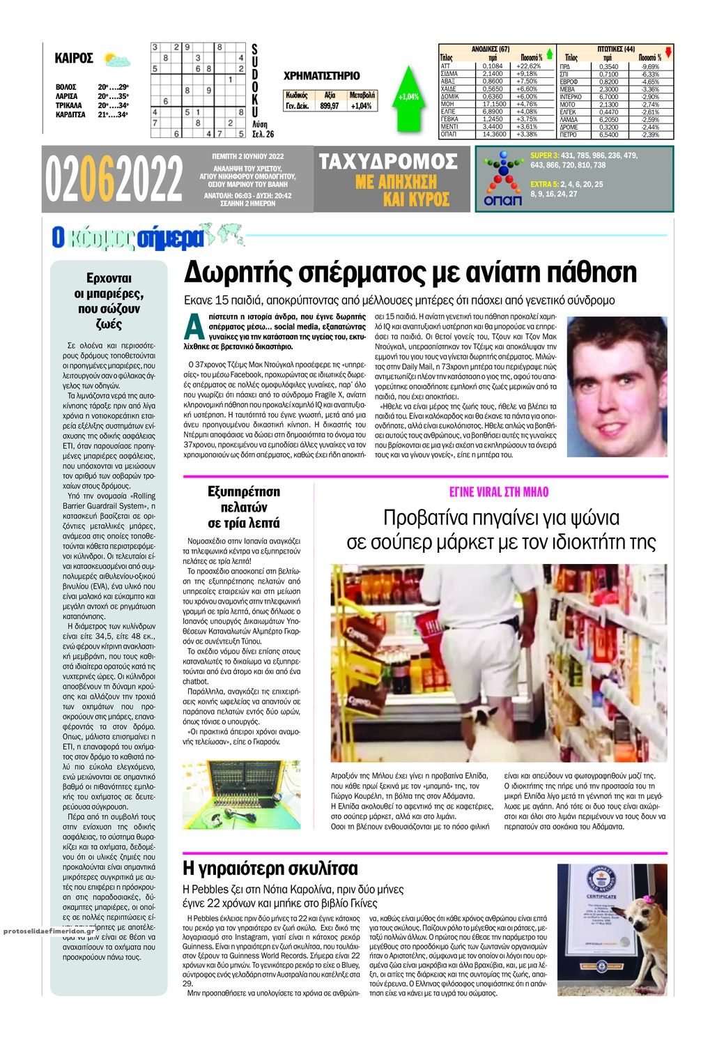 Οπισθόφυλλο εφημερίδας Ταχυδρόμος