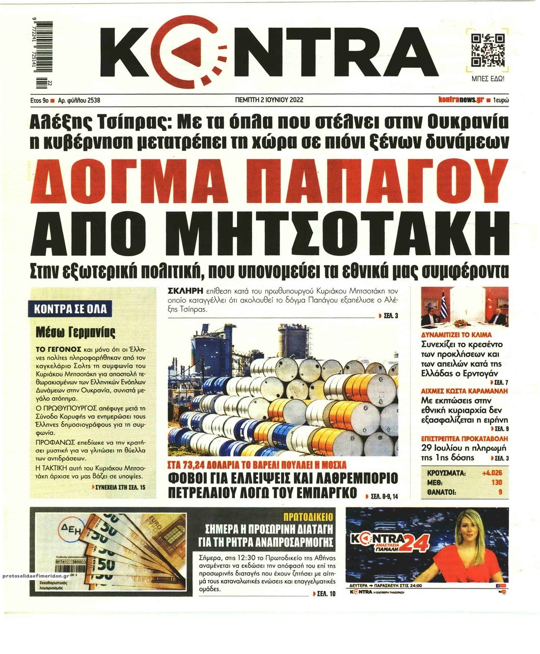 Πρωτοσέλιδο εφημερίδας Kontra News