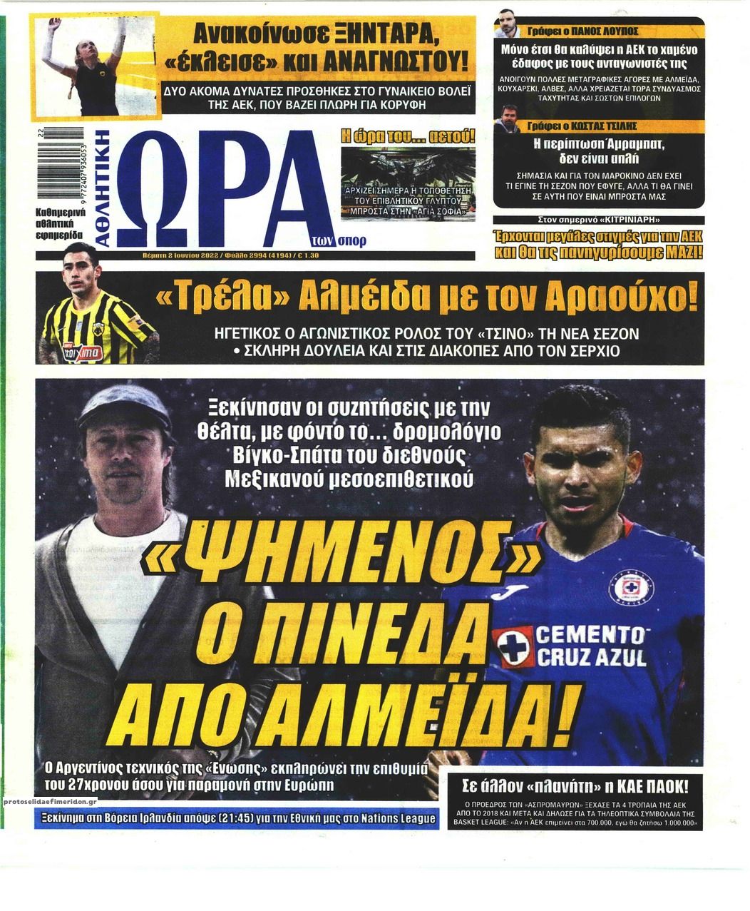 Πρωτοσέλιδο εφημερίδας Η ώρα των Σπορ