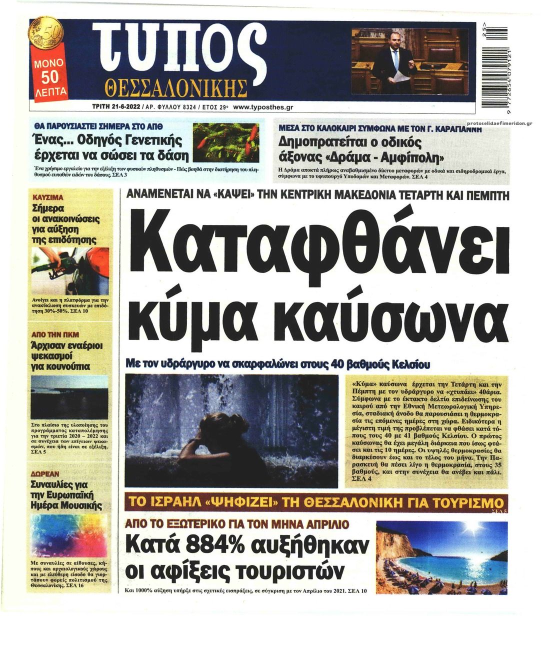 Πρωτοσέλιδο εφημερίδας Τύπος Θεσσαλονίκης