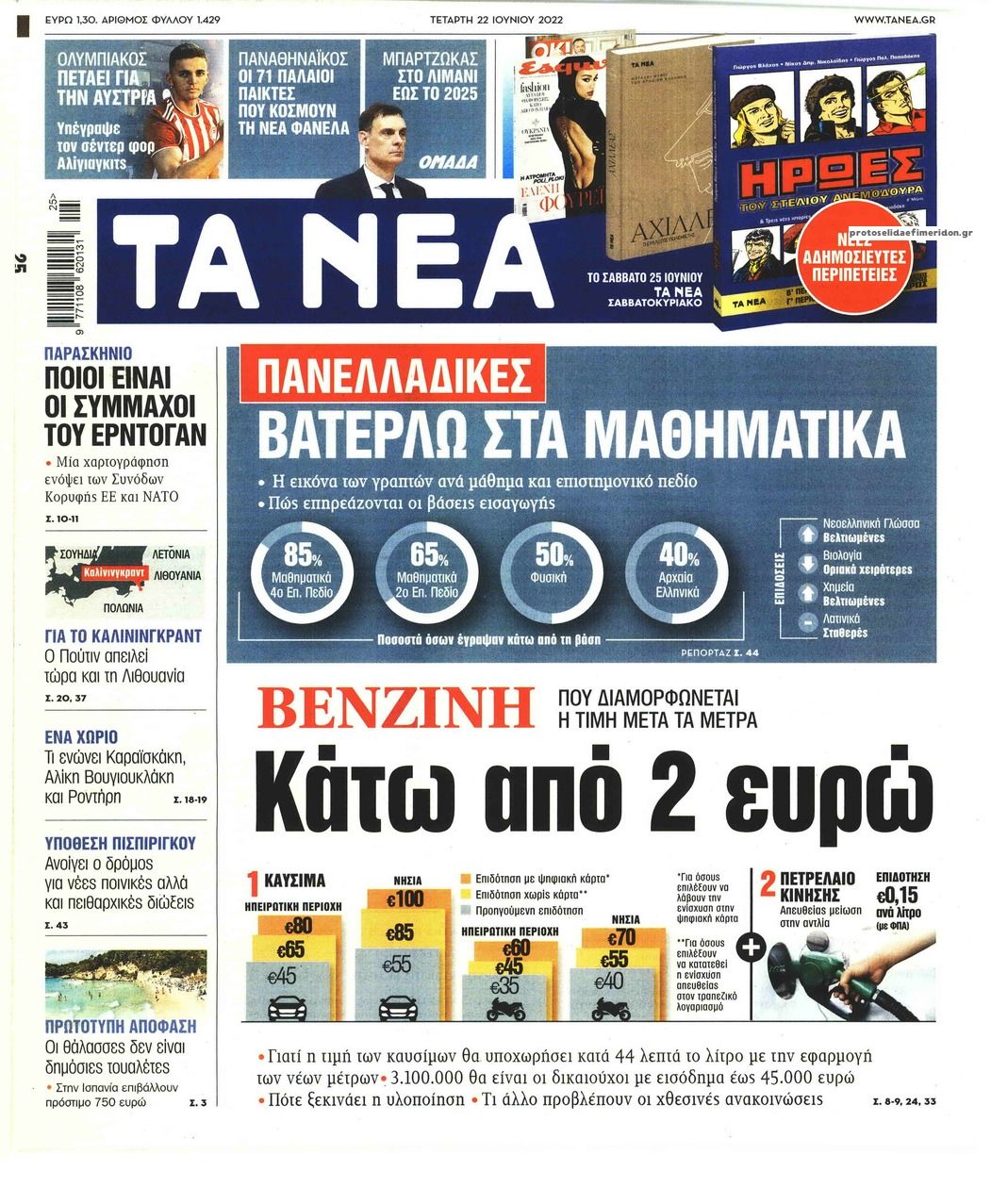 Πρωτοσέλιδο εφημερίδας Τα Νέα