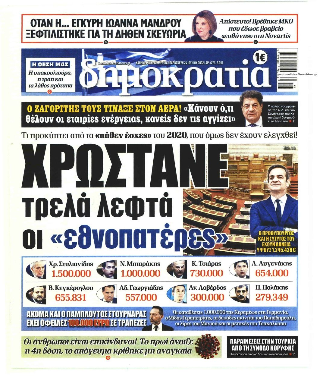 Πρωτοσέλιδο εφημερίδας Δημοκρατία