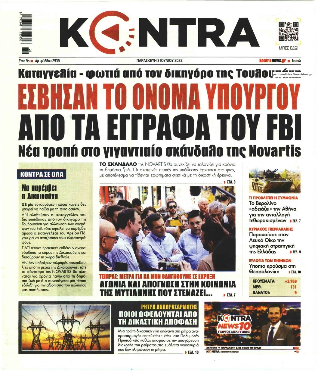 Πρωτοσέλιδο εφημερίδας Kontra News