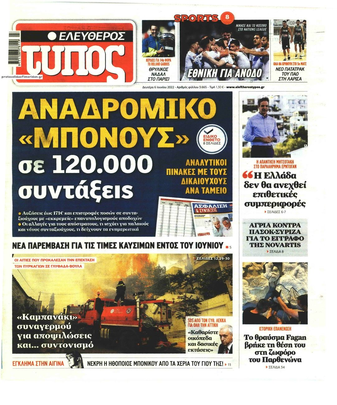 Πρωτοσέλιδο εφημερίδας Ελεύθερος Τύπος