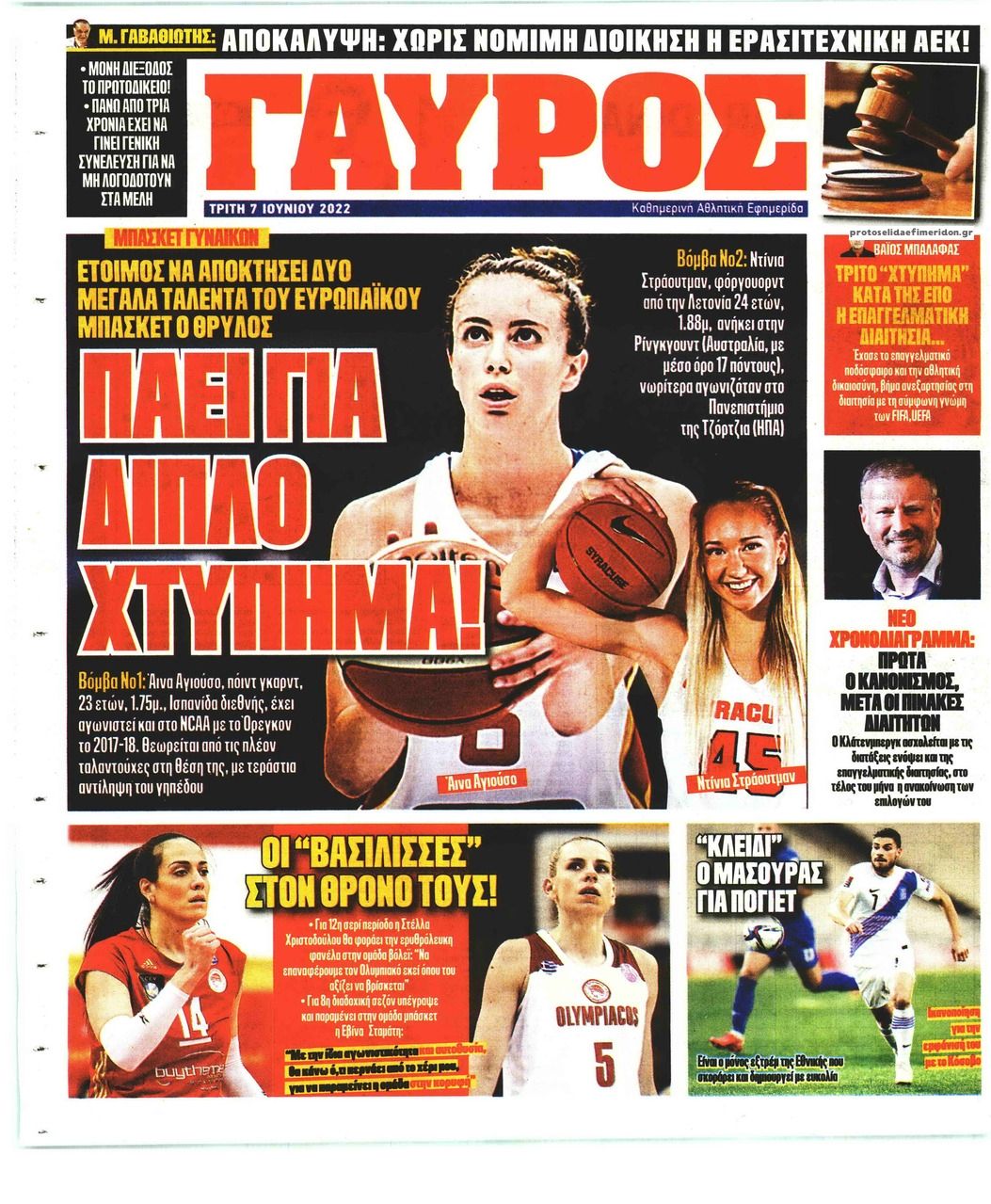 Οπισθόφυλλο εφημερίδας Κόκκινος Πρωταθλητής