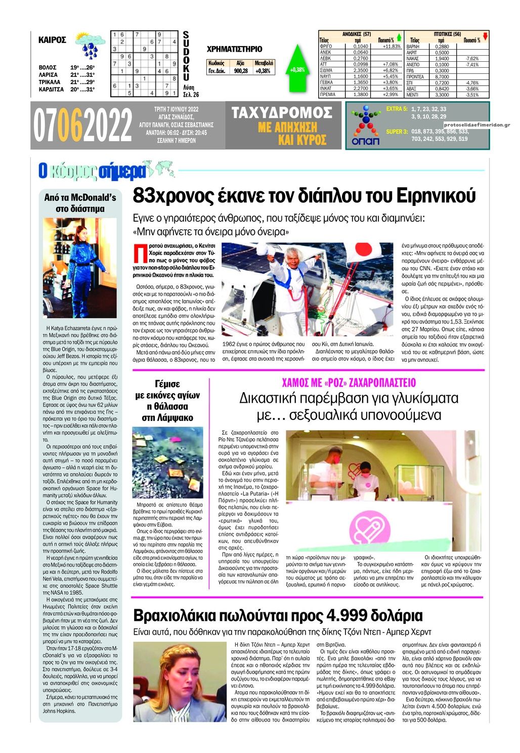 Οπισθόφυλλο εφημερίδας Ταχυδρόμος
