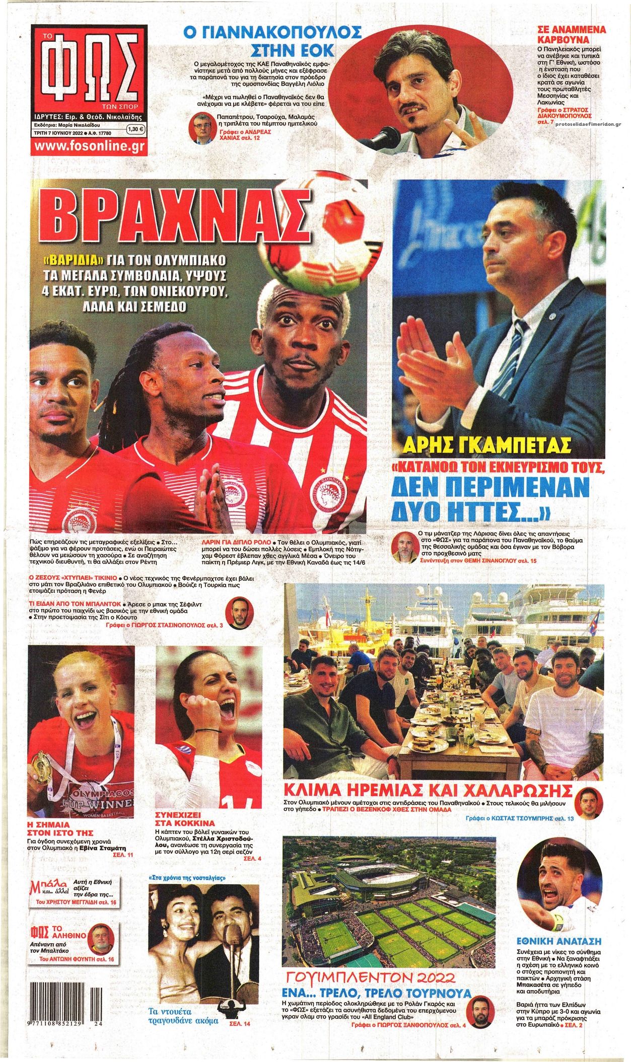 Πρωτοσέλιδο εφημερίδας Φως των σπορ