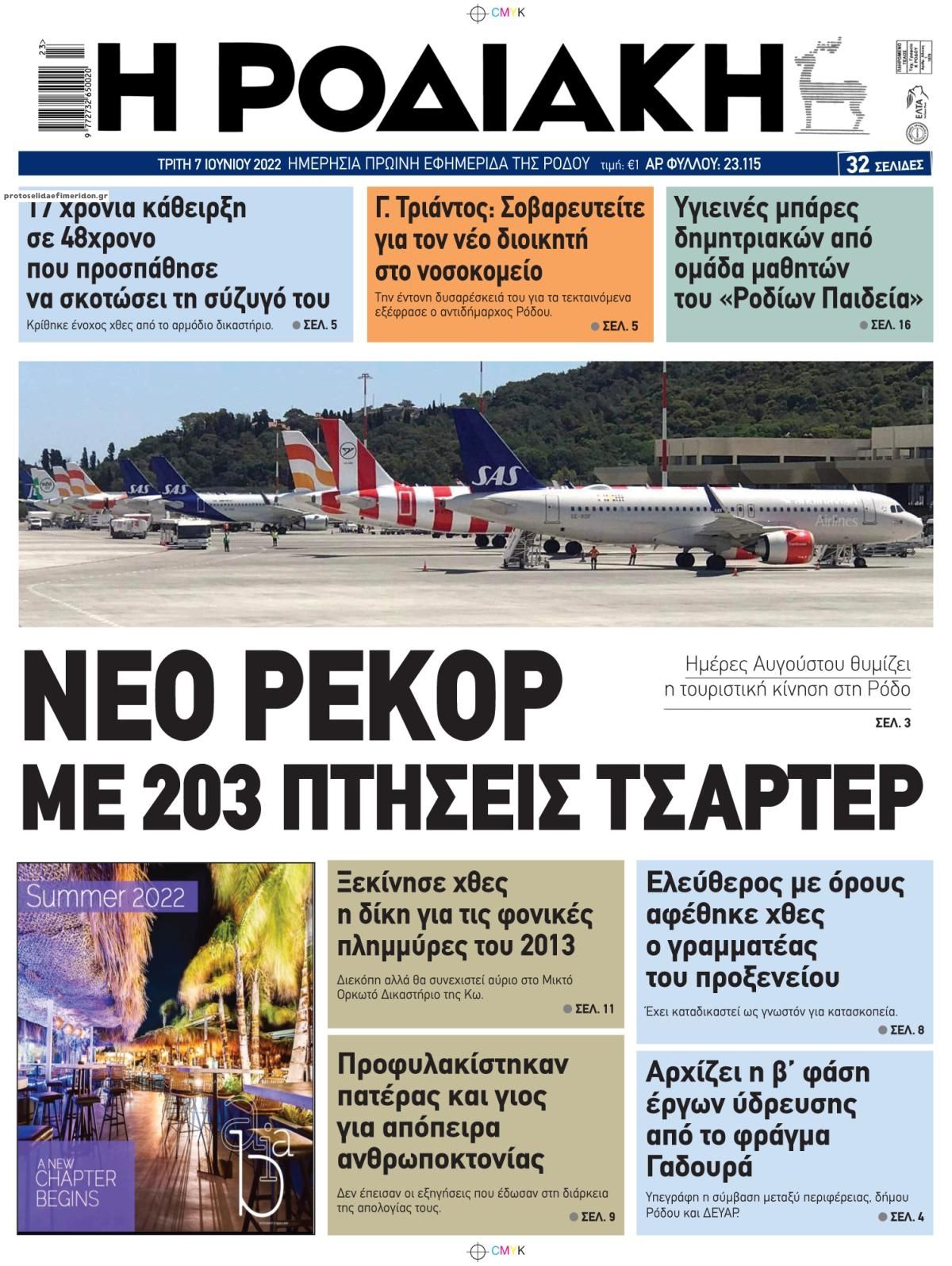 Πρωτοσέλιδο εφημερίδας Ροδιακή