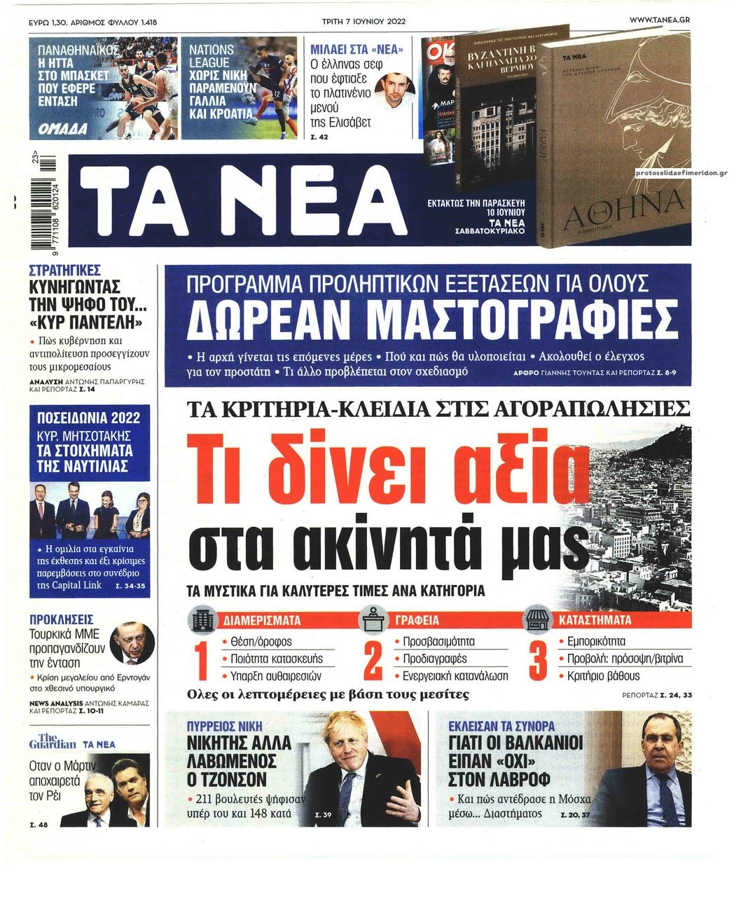 Πρωτοσέλιδο εφημερίδας Τα Νέα