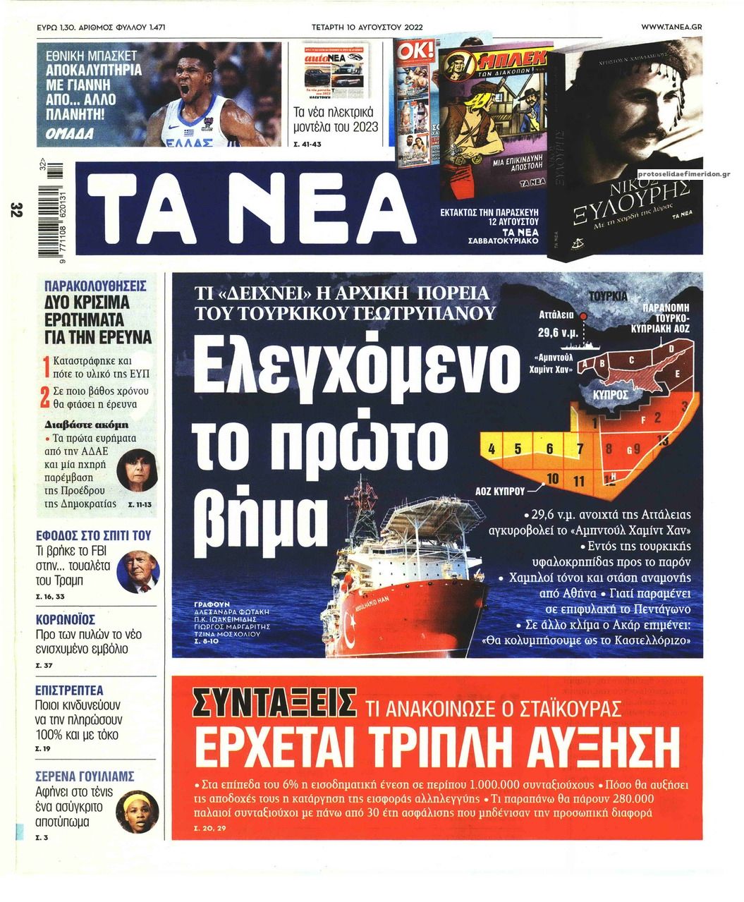 Πρωτοσέλιδο εφημερίδας Τα Νέα