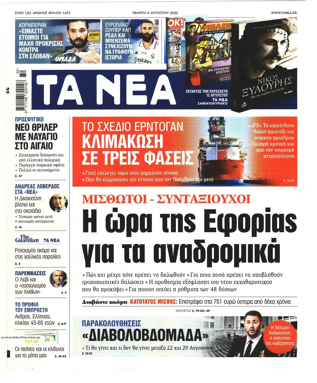 Πρωτοσέλιδο εφημερίδας Τα Νέα