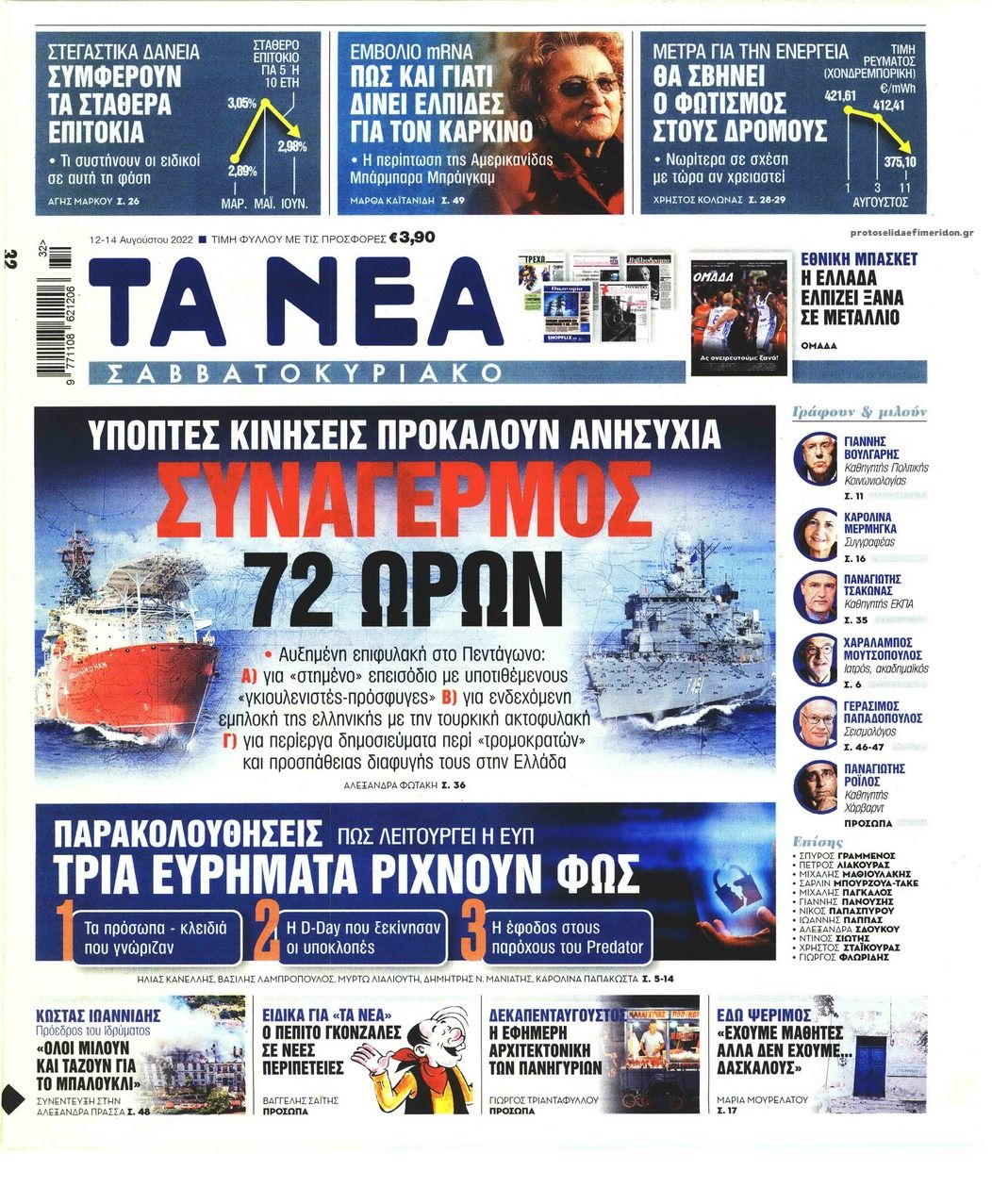 Πρωτοσέλιδο εφημερίδας Τα Νέα