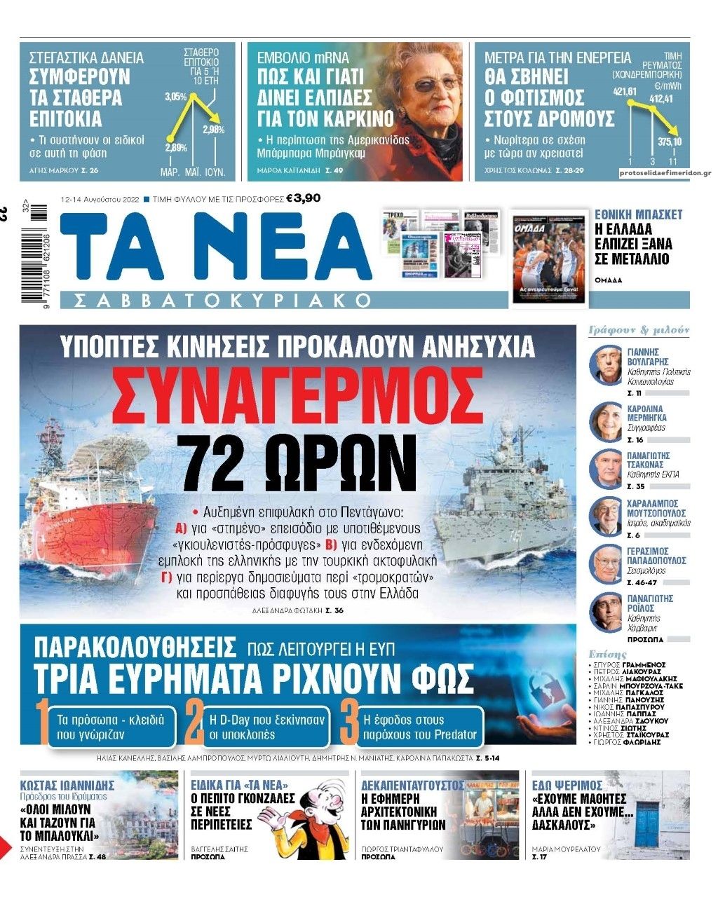 Πρωτοσέλιδο εφημερίδας Τα Νέα