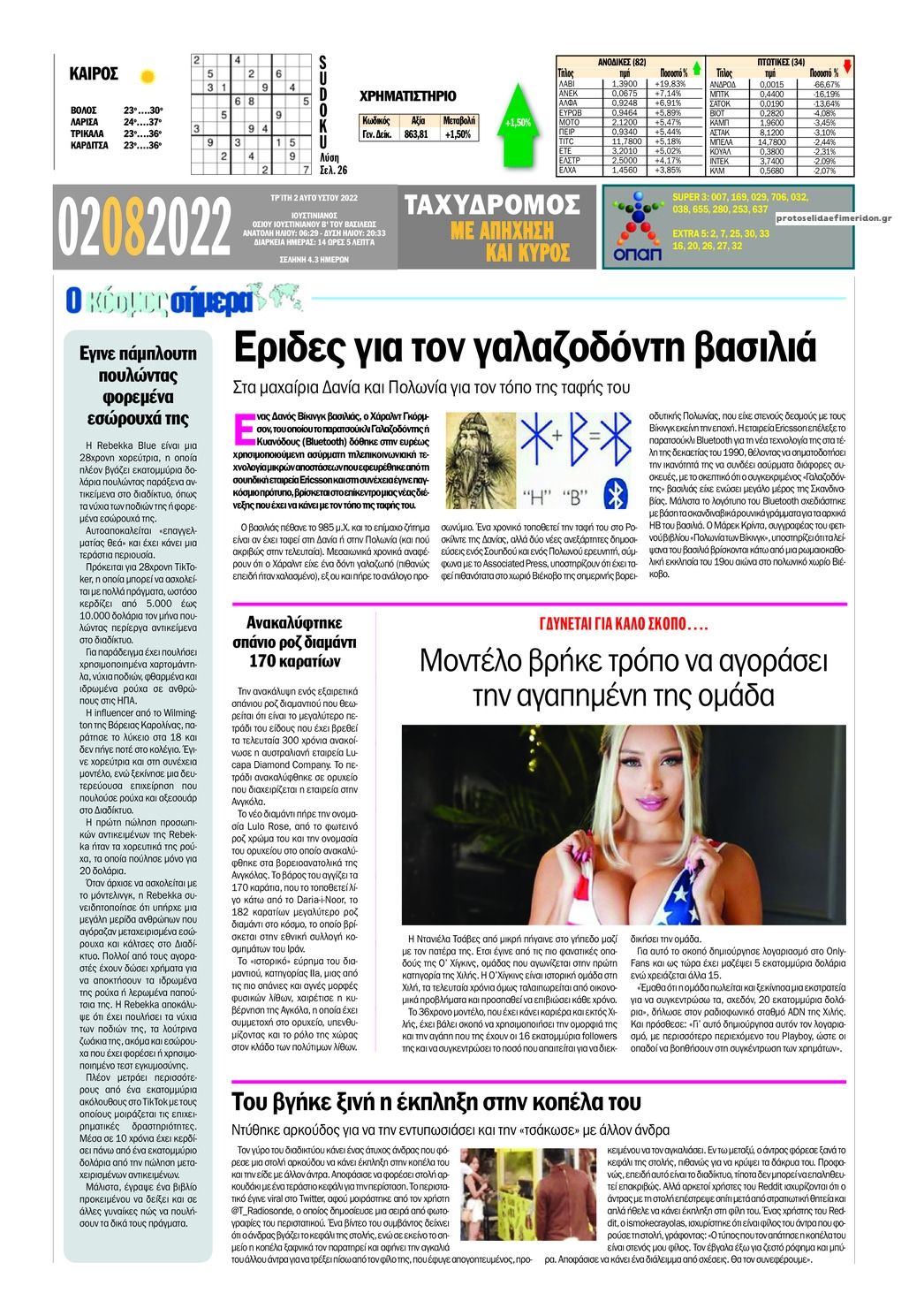 Οπισθόφυλλο εφημερίδας Ταχυδρόμος