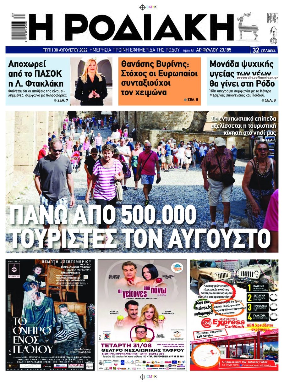 Πρωτοσέλιδο εφημερίδας Ροδιακή