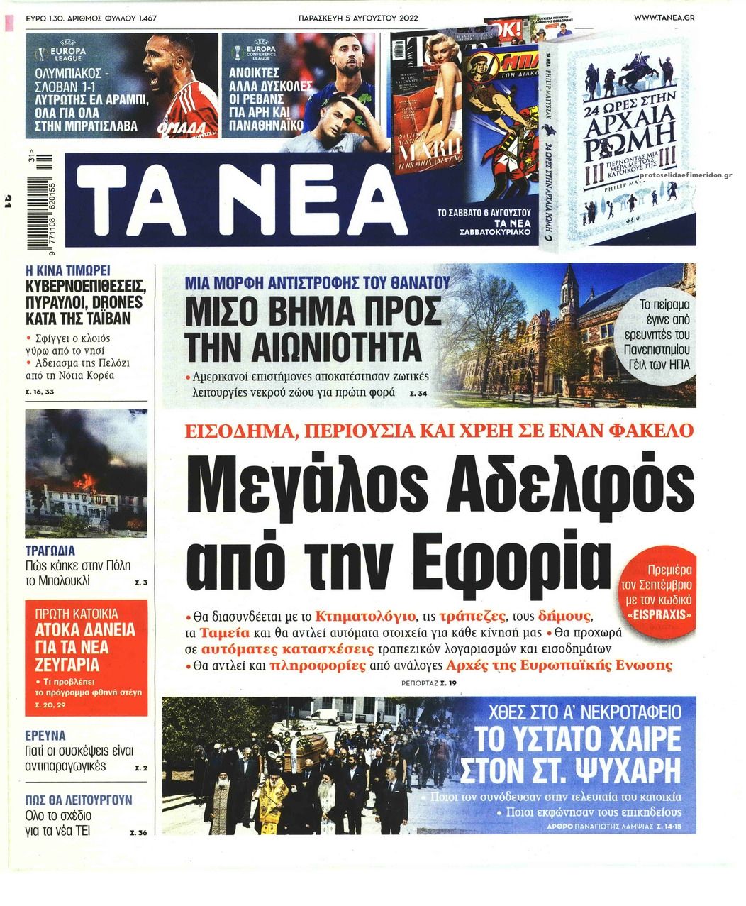 Πρωτοσέλιδο εφημερίδας Τα Νέα