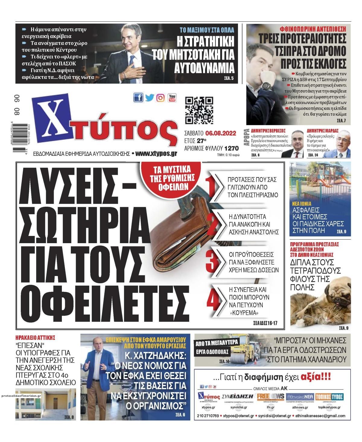 Πρωτοσέλιδο εφημερίδας Χτύπος