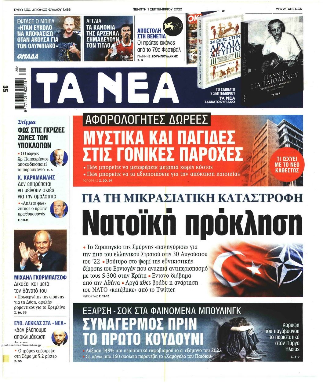 Πρωτοσέλιδο εφημερίδας Τα Νέα