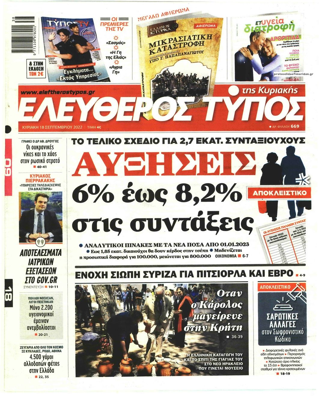 Πρωτοσέλιδο εφημερίδας Ελεύθερος Τύπος