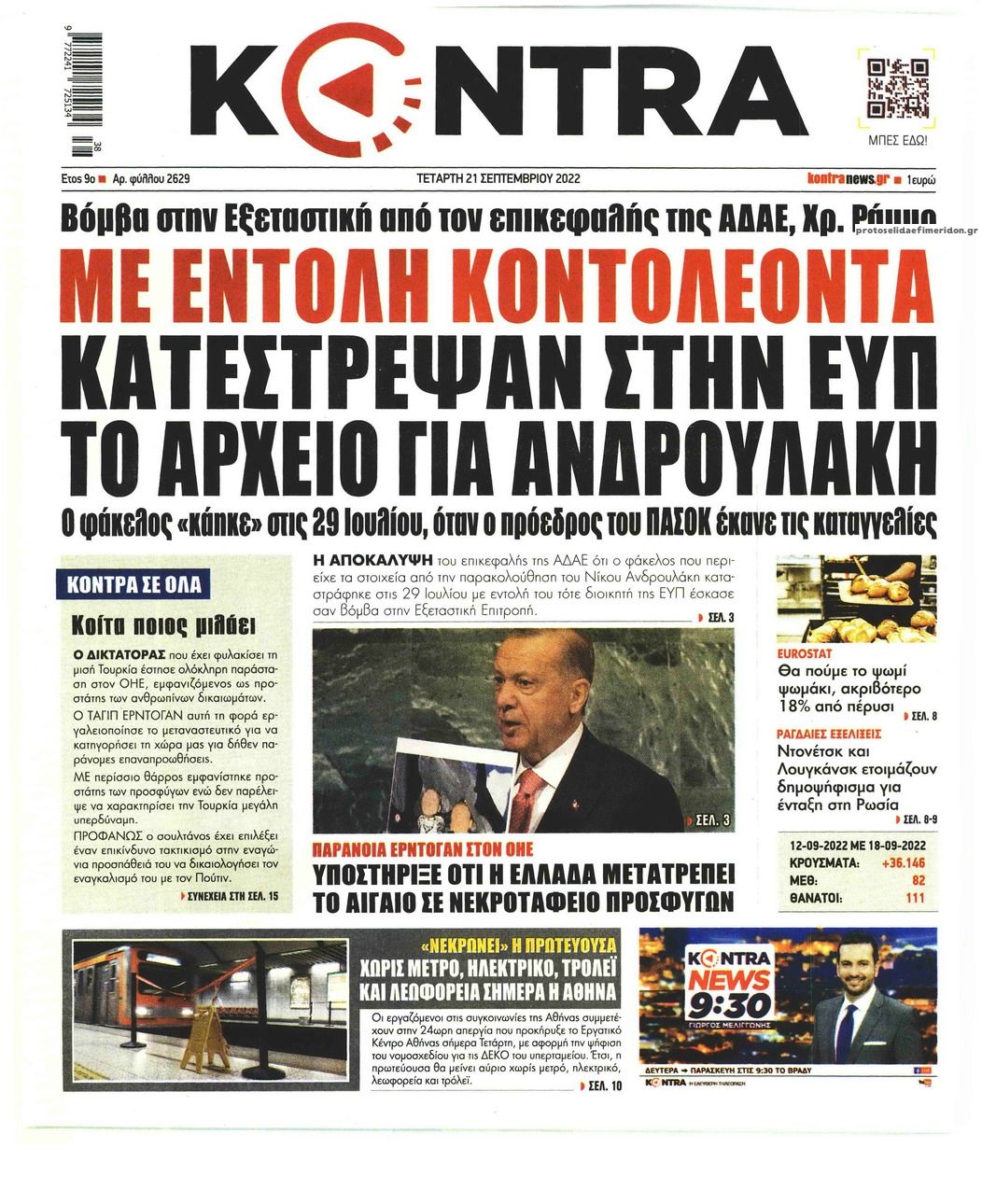 Πρωτοσέλιδο εφημερίδας Kontra News