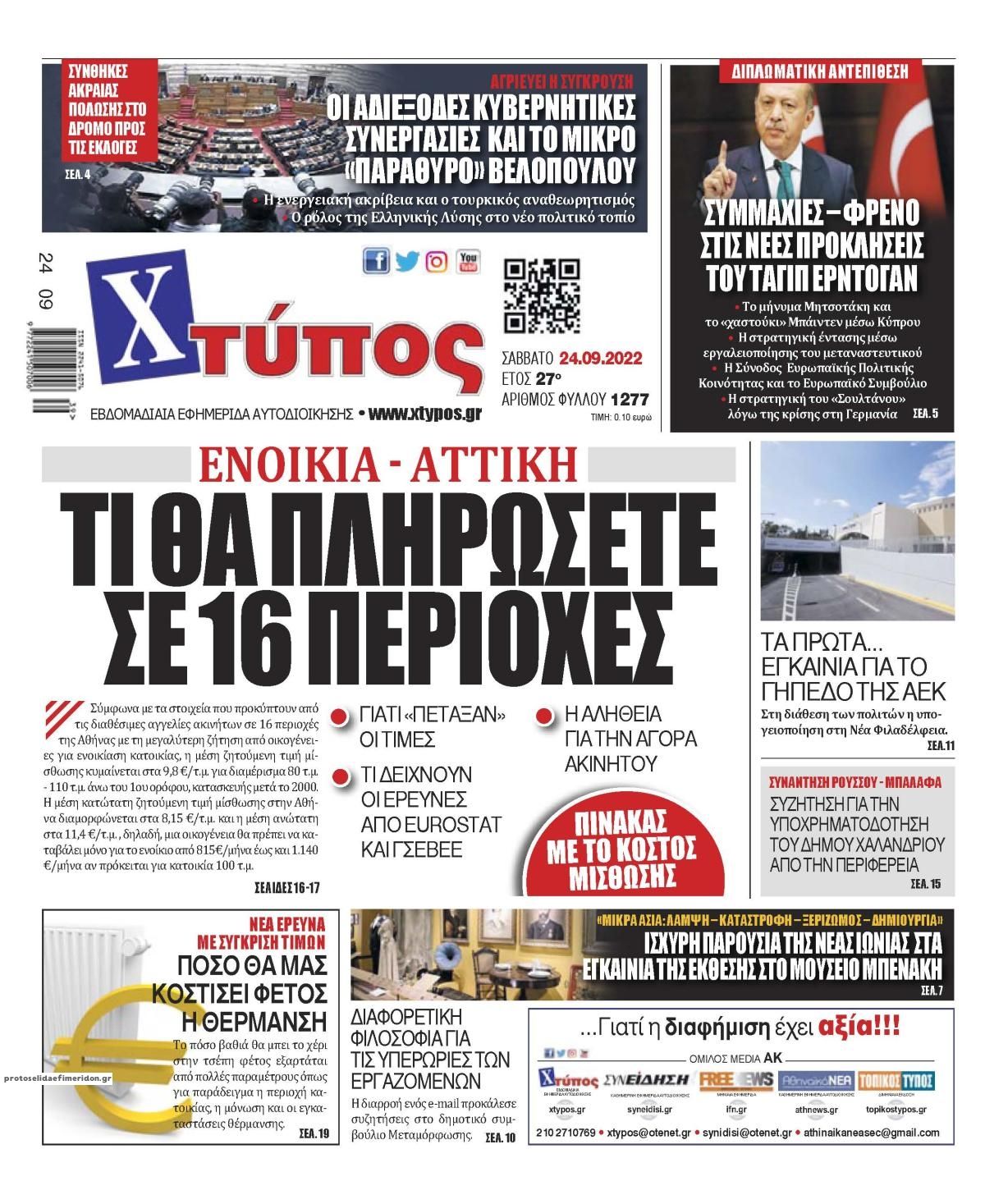 Πρωτοσέλιδο εφημερίδας Χτύπος