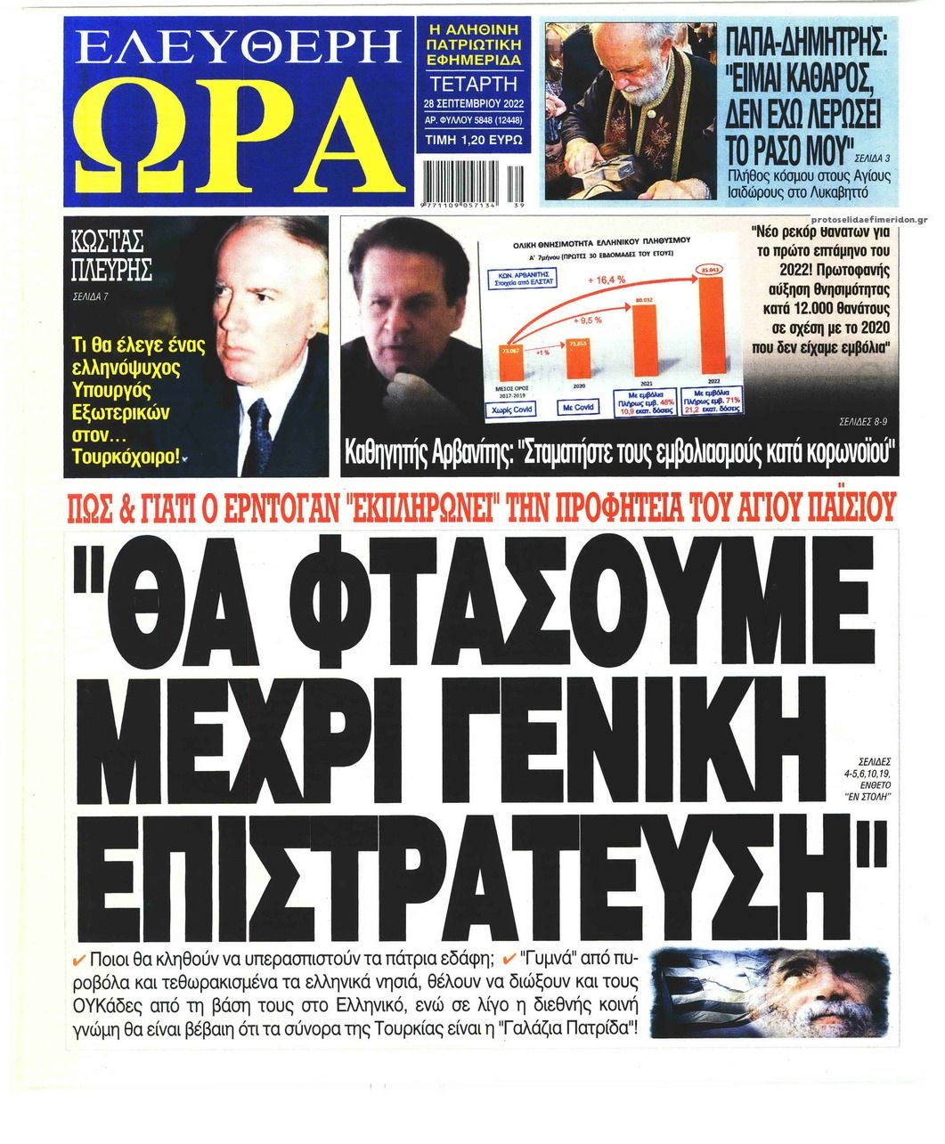 Πρωτοσέλιδο εφημερίδας Ελεύθερη Ώρα