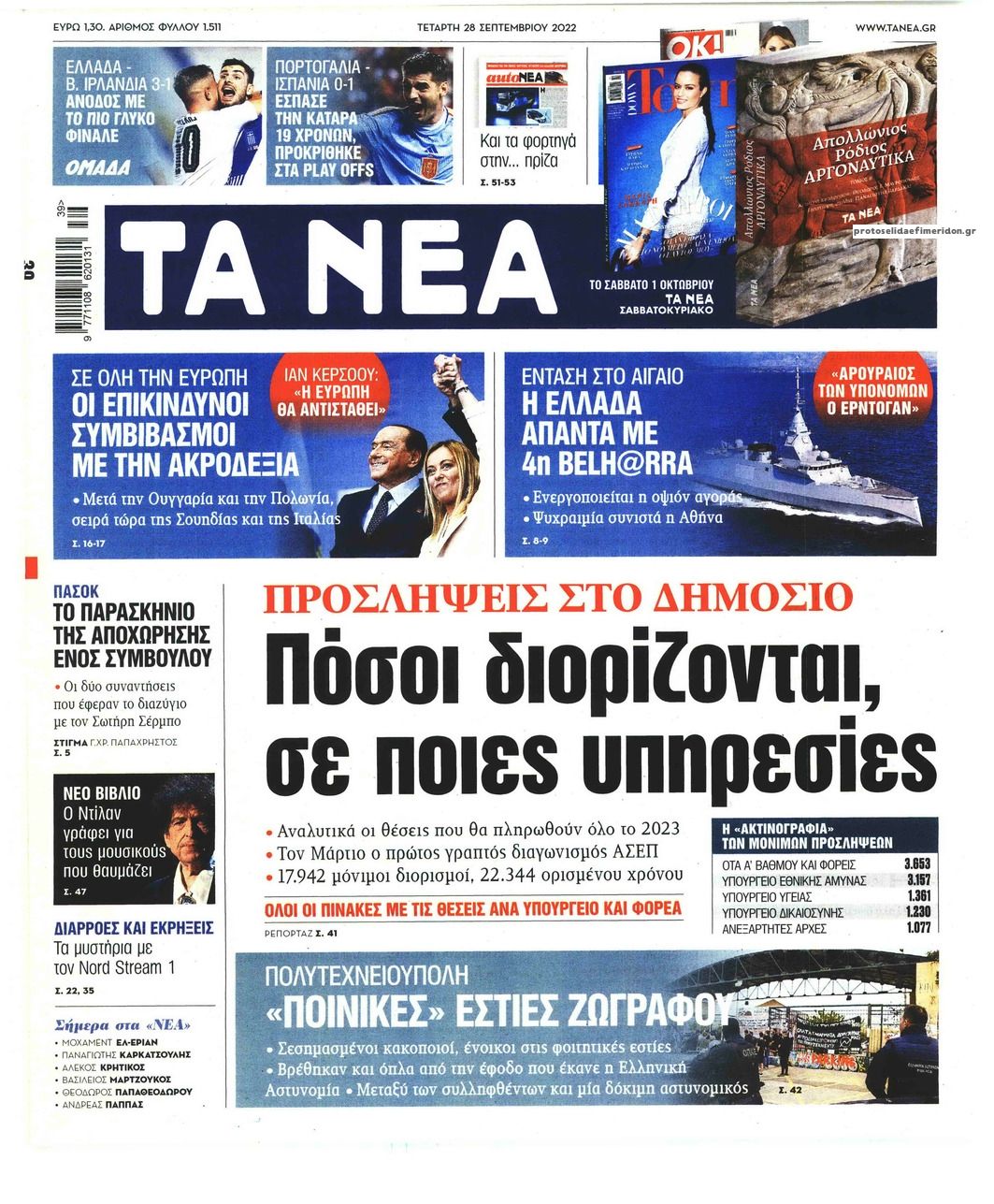 Πρωτοσέλιδο εφημερίδας Τα Νέα