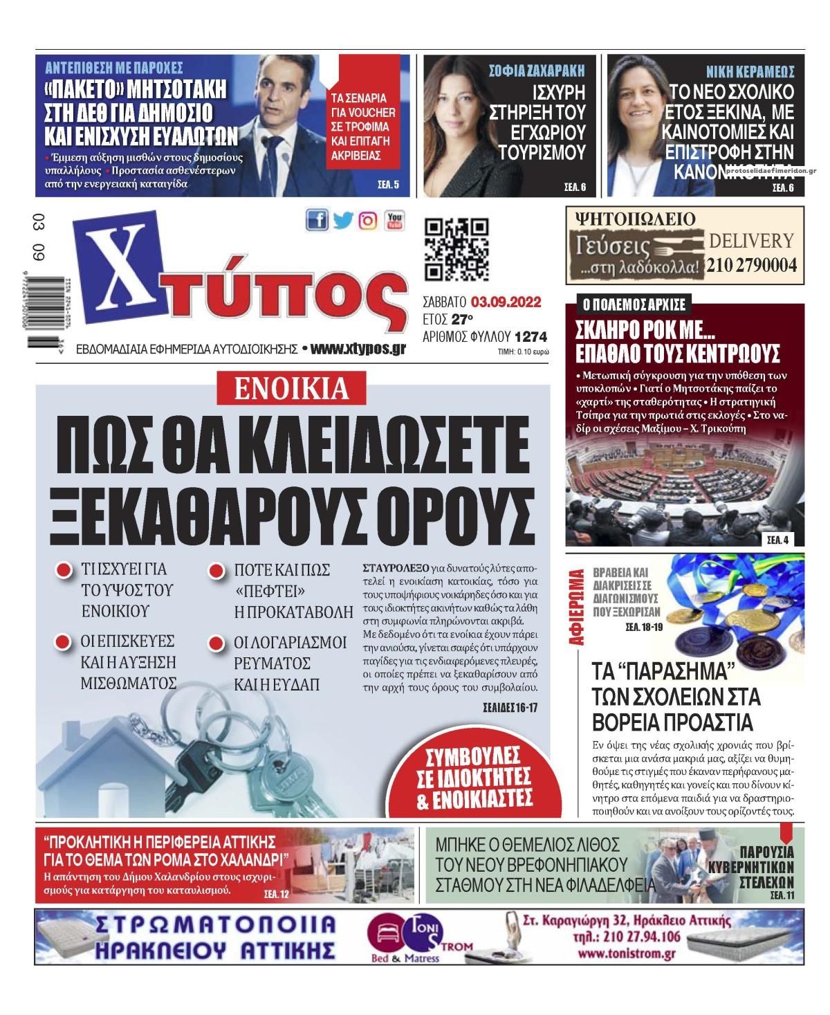 Πρωτοσέλιδο εφημερίδας Χτύπος